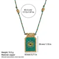 Green enamel evil eye tarot card pendant necklace with teal braided rope jewelry - Blue Eye Necklace