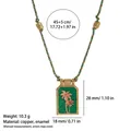 Handmade colorful rope necklace with green enamel tarot-style pendant and flower detail - Flower Necklace