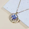 Collier bohème géométrique avec fleur séchée bleue dans un pendentif résine clair - 10# Fleur Bleu Clair avec Bordure Dentelle