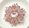 Broche élégante en cristal rose et rouge pour pulls et manteaux de femme - Argent + Rose