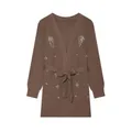 Gilet en maille marron élégant avec ornements en strass brillants et ceinture - Chameau / S