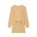 Cardigan élégant en maille beige avec perles de cristal et ceinture assortie - Curcuma / S