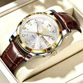 Orologio da uomo di lusso con cinturino in pelle marrone e cassa bicolore a doppio calendario. - Stile Cinturino in Pelle / Cinturino in Pelle Marrone Cassa Oro Quadrante Bianco
