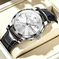Elegante orologio al quarzo da uomo con datario e cinturino in pelle nera di qualità - Stile Cinturino in Pelle / Cinturino in Pelle Nera Cassa Argento Quadrante Bianco