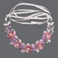 Elegant forest style acrylic flower headband with pink petals and white pearls for weddings - Silver Flower and Leaf Headband HS-J7313S