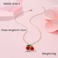 Stainless steel cherry pendant necklace with red rhinestones and 18K gold plating - 18K Gold / Gold Cherry Red Rhinestone Necklace(NMSN-J634-7)