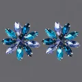 Elegante bloem haarspelden met blauwe strass steentjes voor feesten en speciale partijen - Gemengde blauwe bloemen haarclips HS-J7280SBLUE (set van 2)