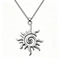 Collar con colgante de sol en espiral de acero de titanio retro y cadena box. - Colgante de Espiral / Plata antigua
