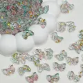 Close-up of 14x10mm glass bow beads with gold foil for DIY jewelry making accessories - Pink and Green
