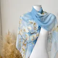Elegante sciarpa lunga in seta blu a fiori per donna leggero scialle protezione solare - 160 / Profumo segreto blu