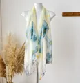Elegante sciarpa lunga in seta con stampa loto blu per la protezione dal sole - 160 / Bellezza dorata blu
