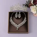Luxury silver rhinestone bridal jewelry set including tiara necklace and earrings - Silver 3-Piece Set (ZUHE-023S)