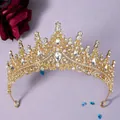 Elegant gold bridal tiara with clear rhinestones and red rose on lavender background - Gold Single Crown (TS-J3151G)
