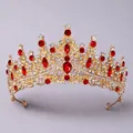 Luxurious gold-plated bridal tiara crown featuring ruby red and clear rhinestones - Red Single Crown (TS-J3151GRED)