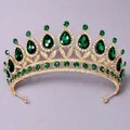 Vintage gold-plated bridal tiara featuring teardrop emerald green rhinestones for weddings - Green Single Crown (TS-J2854GREEN)