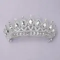 Elegant silver bridal tiara with sparkling teardrop rhinestones for wedding banquet stage - Silver Single Crown (TS-J2854)