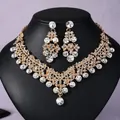 Elegant gold-tone bridal jewelry set with sparkling clear rhinestones for weddings - Gold Necklace and Earrings Set (NS-J6524G)