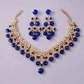 Elegant royal blue crystal necklace and earring jewelry set with a luxury gold-plated finish - Blue Necklace and Earrings Set (NS-J6524GBLUE)
