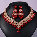 Vintage gorgeous court style red rhinestone necklace and earring jewelry set for brides - Red Necklace and Earrings Set (NS-J6524GRED)