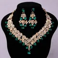 Elegant emerald green crystal necklace and earring set for luxury evening galas and bridal - Green Necklace and Earrings Set (NS-J6524GGREEN)