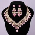 Elegant pink rhinestone necklace and earring set for bridal evening wear - Pink Necklace and Earrings Set (NS-J6524GPINK)