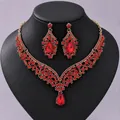 Luxurious red rhinestone necklace and earrings set for elegant evening banquets and weddings - Red Necklace and Earrings Set (NS-J6503GRED)