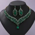 Elegant emerald green rhinestone necklace and earring set for evening gala - Green Necklace and Earrings Set (NS-J6503GGREEN)