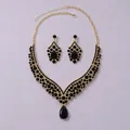 Vintage black rhinestone necklace and earrings jewelry set for evening party wear. - Black Necklace and Earrings Set (NS-J6503GBLK)