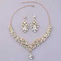 Elegant vintage-style bridal rhinestone necklace and earring set with gold finish - Gold Necklace And Earrings (NS-J6503G)