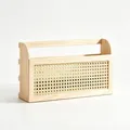 Organizador de estante de pared de madera natural y ratán para decoración de hogar - Cesta de pared de madera maciza, 44*10*24 cm / Color madera natural