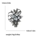 Elegant grey pearl and rhinestone bouquet brooch with size and weight measurements - Gray
