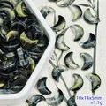 Close-up of crescent moon glaze beads with starry glitter, size 10x14x5mm - Ink Gold