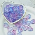 Close-up detail of translucent purple heart-shaped glass beads for DIY jewelry making - L636# Purple Blue
