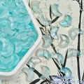 Detail of moon-shaped aqua glass beads with 10x14x5mm dimensions for DIY - Light Blue