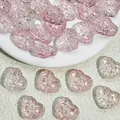 Pink heart-shaped ice-cracked glass beads for DIY jewelry making and craft 14x16x7mm - L631# Pink
