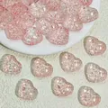 Detailed view of pink heart-shaped glass beads for DIY jewelry making, 14x16x7mm - L630# Pink Gold