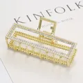 Pince à cheveux élégante en métal doré avec perles et cristaux scintillants chic - Pince carrée avec double rangée de strass et perles