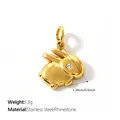 Elegant gold-plated 3D bunny charm pendant in stainless steel with rhinestone eye - Rhinestone 3D Rabbit Shape (PJ2678WEG)