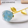 Handcrafted blue aquamarine style rose flower with gold foil flakes and a golden stem - Aquamarine Style (Gold Base) / 23cm