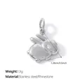 Cute stainless steel bunny pendant featuring a rhinestone eye detail, silver tone variant - Rhinestone 3D Rabbit Shape (PJ2678WES)