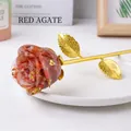 Red agate style resin rose with gold-plated stem and leaves decorative ornament - Red Agate (Gold Base) / 23cm