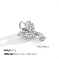 Detailed silver-tone bird pendant featuring rhinestones, 1.66cm stainless steel jewelry - Rhinestone Flying Bird Shape (PJ2679WES)