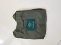 Minimalist Japanese style olive green canvas bucket bag featuring letter patch design - Army Green
