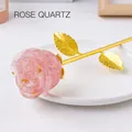 Artistic rose quartz flower ornament featuring a golden stem and intricate leaf details - Rose Quartz (Gold Base) / 23cm