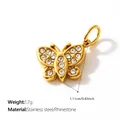 18K gold plated stainless steel butterfly charm with rhinestones, 1.7g mini pendant - Rhinestone Butterfly Shape (PJ2683WEG)