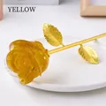 Handcrafted artisan yellow crystal rose with golden stem for a romantic Valentine gift - Yellow (Gold Base) / 23cm