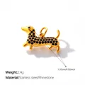 Gold dachshund dog pendant with black rhinestones made of stainless steel for DIY jewelry - Black Rhinestone Dachshund Shape (PJ2686BKG)