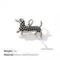 Dachshund dog charm in silver stainless steel with black rhinestones for DIY jewelry - Black Rhinestone Dachshund Shape (PJ2686BKS)