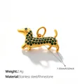 Gold-plated stainless steel dachshund pendant with green rhinestones for jewelry - Green Rhinestone Dachshund Shape (PJ2686GNG)