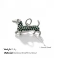 Elegant silver stainless steel dachshund dog pendant with green rhinestones inlay - Green Rhinestone Dachshund Shape (PJ2686GNS)